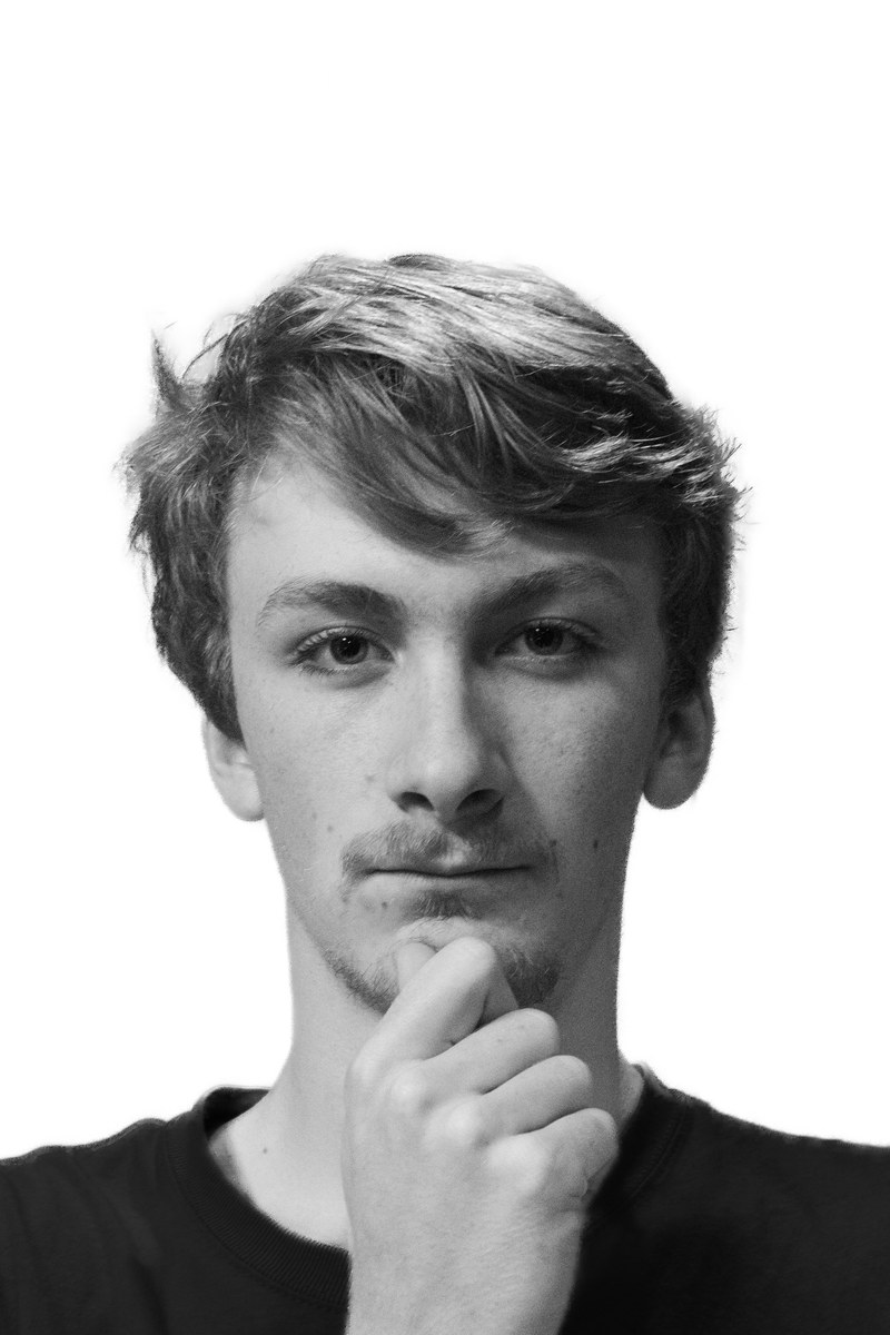 Black-and-white portrait of the photographer